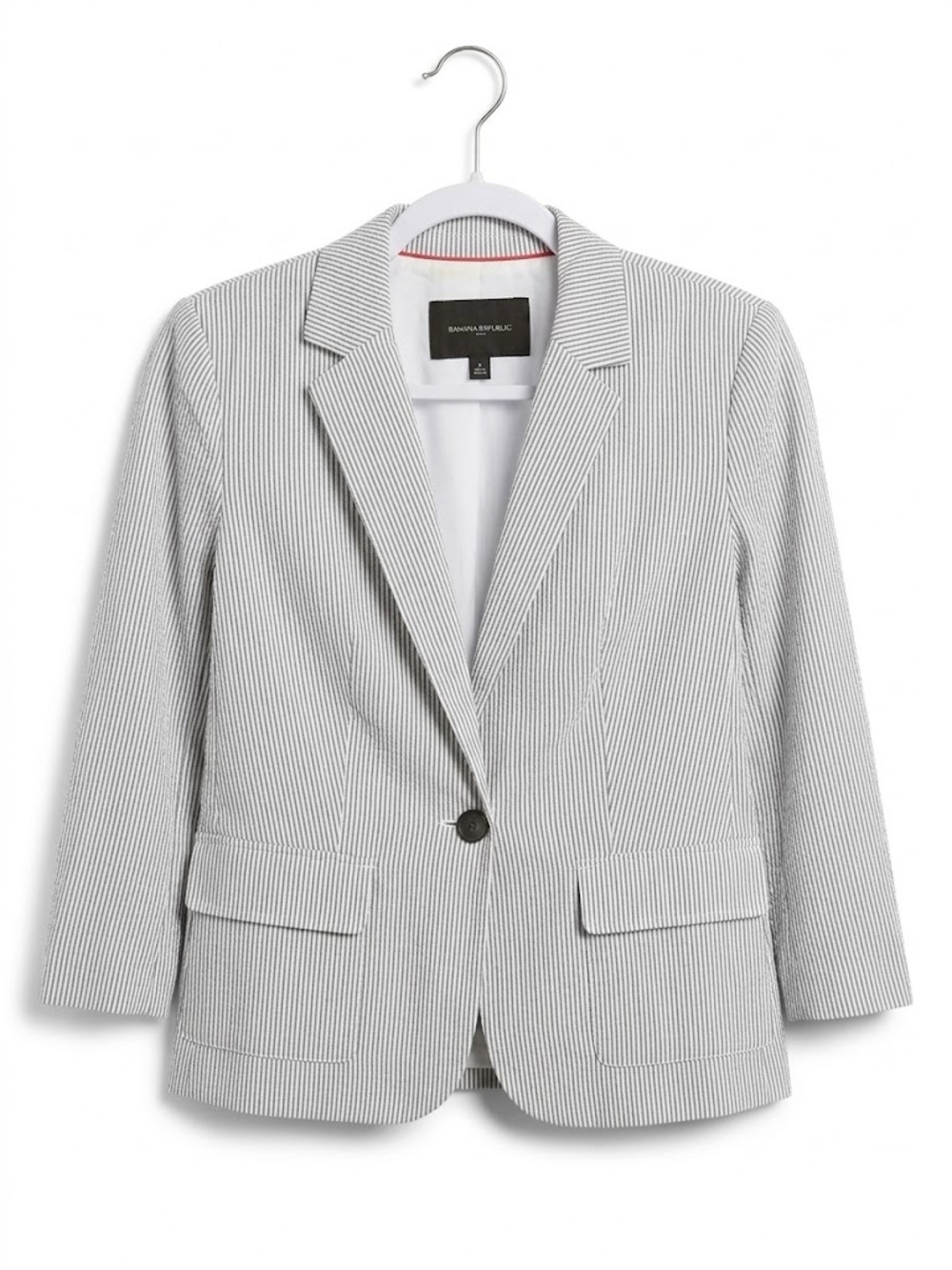 Banana Republic Seersucker Single Button Blue and White Striped Blazer Size 8